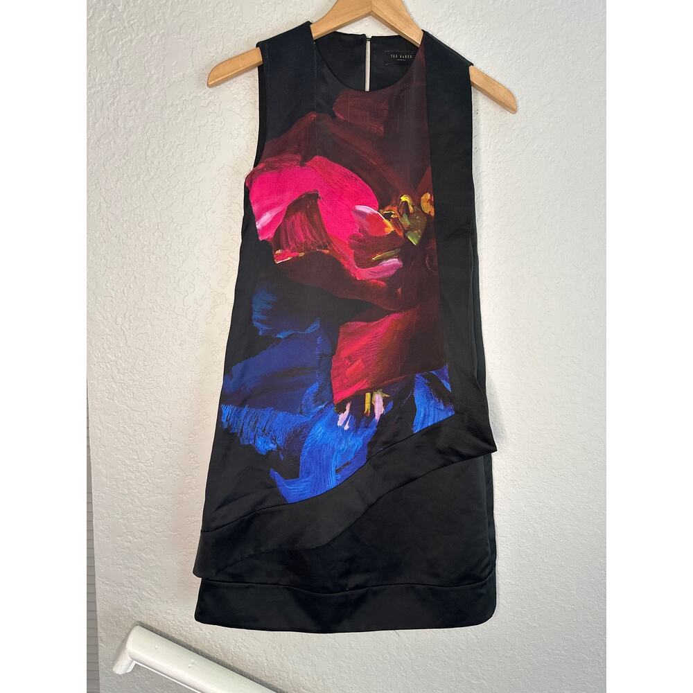 Ted Baker London Watercolor Black Shift Flap Dress Small Artsy Art to Wear